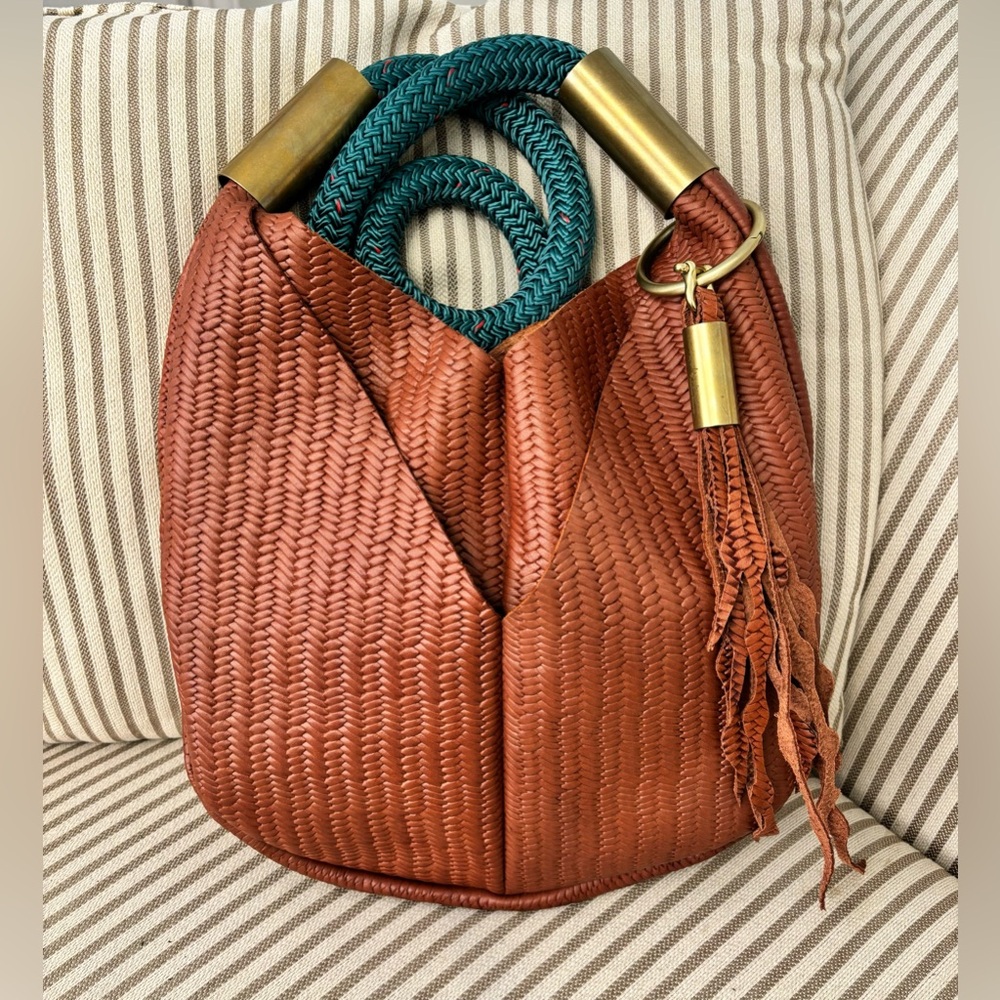 Wildwood Oyster Co. Basketweave Crossbody Tote and tassel